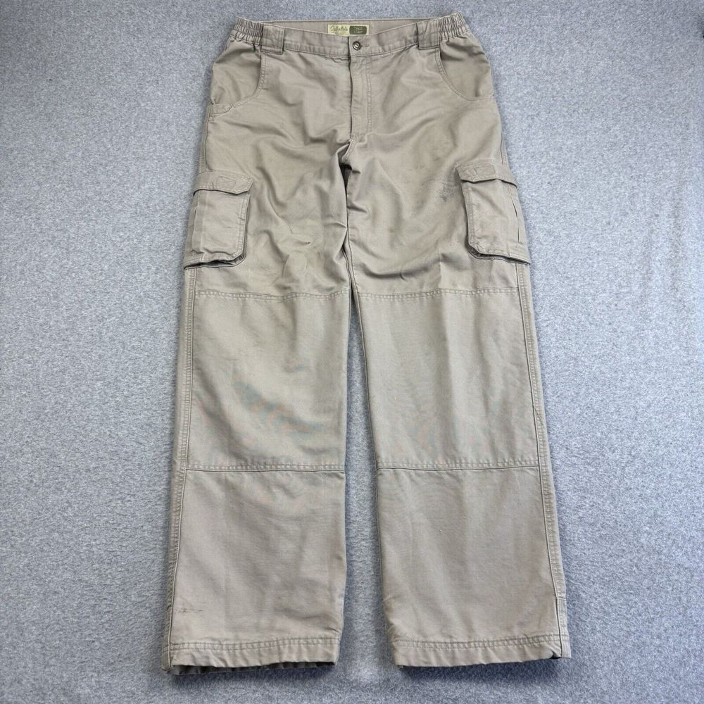 Cabelas‎ Trail Hiker Flannel Lined Pants Mens 36x34 Khaki Cargo Outdoor Workwear
